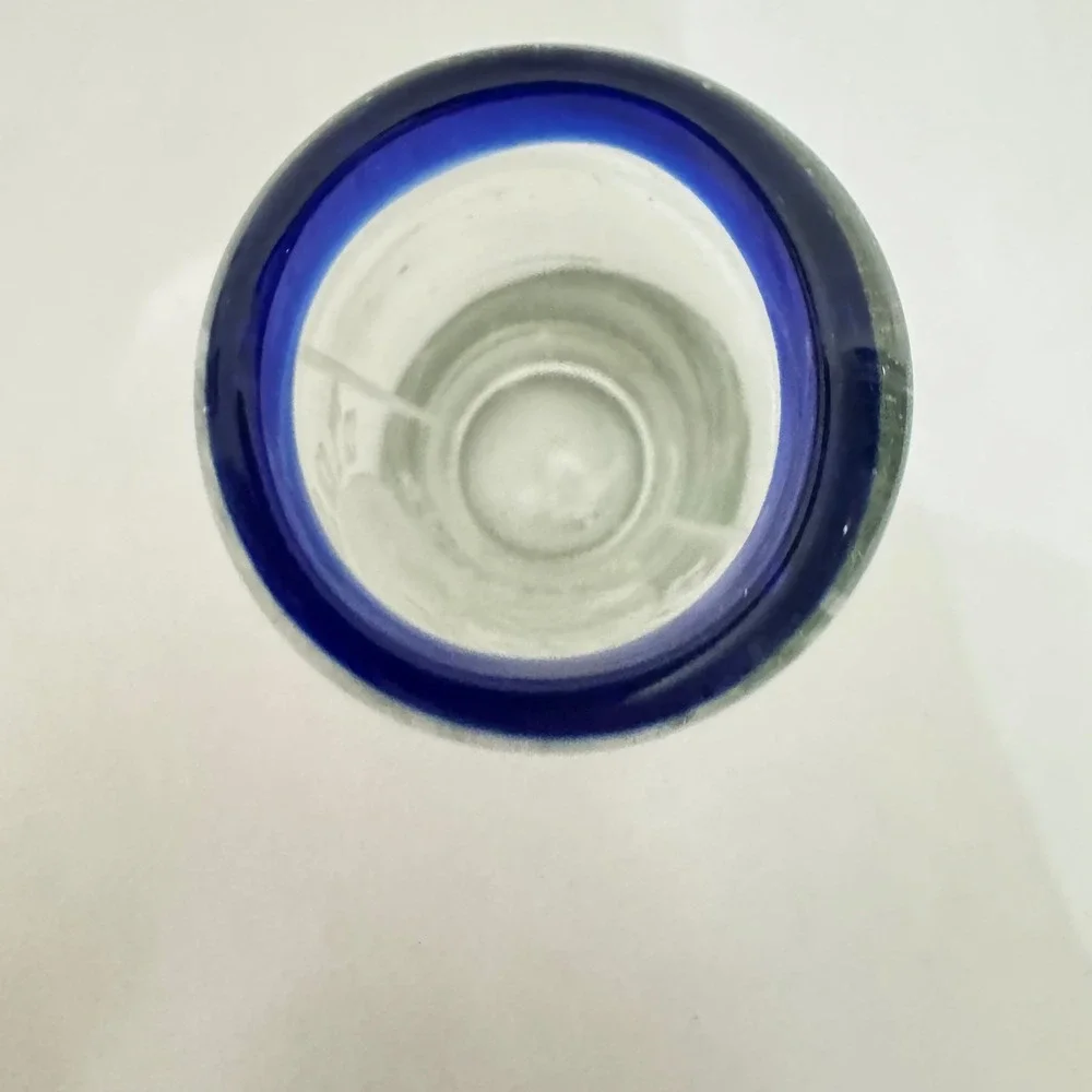 Tulum Mexico Hand Blown‎ Shot Glass Cobalt Blue Rim Etched Mayan Diosa Ixchel